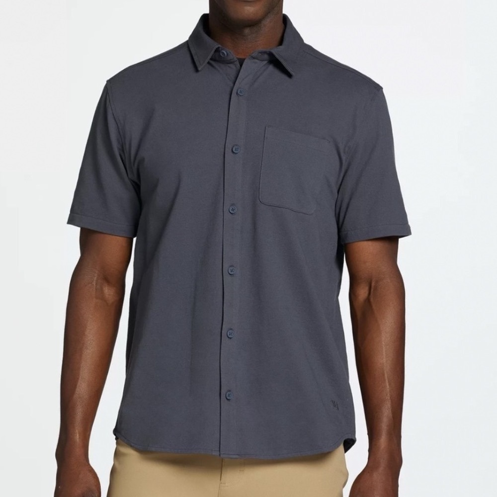 VRST Mens Refined Knit Button Down Shirt Graphic Charcoal Grey Medium MAX241112D